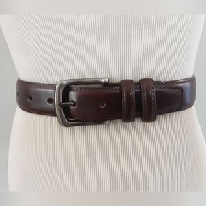 Unbranded Men's Dark Brown Smooth Leather Double Loop Silver Buckle Belt - Sz M
